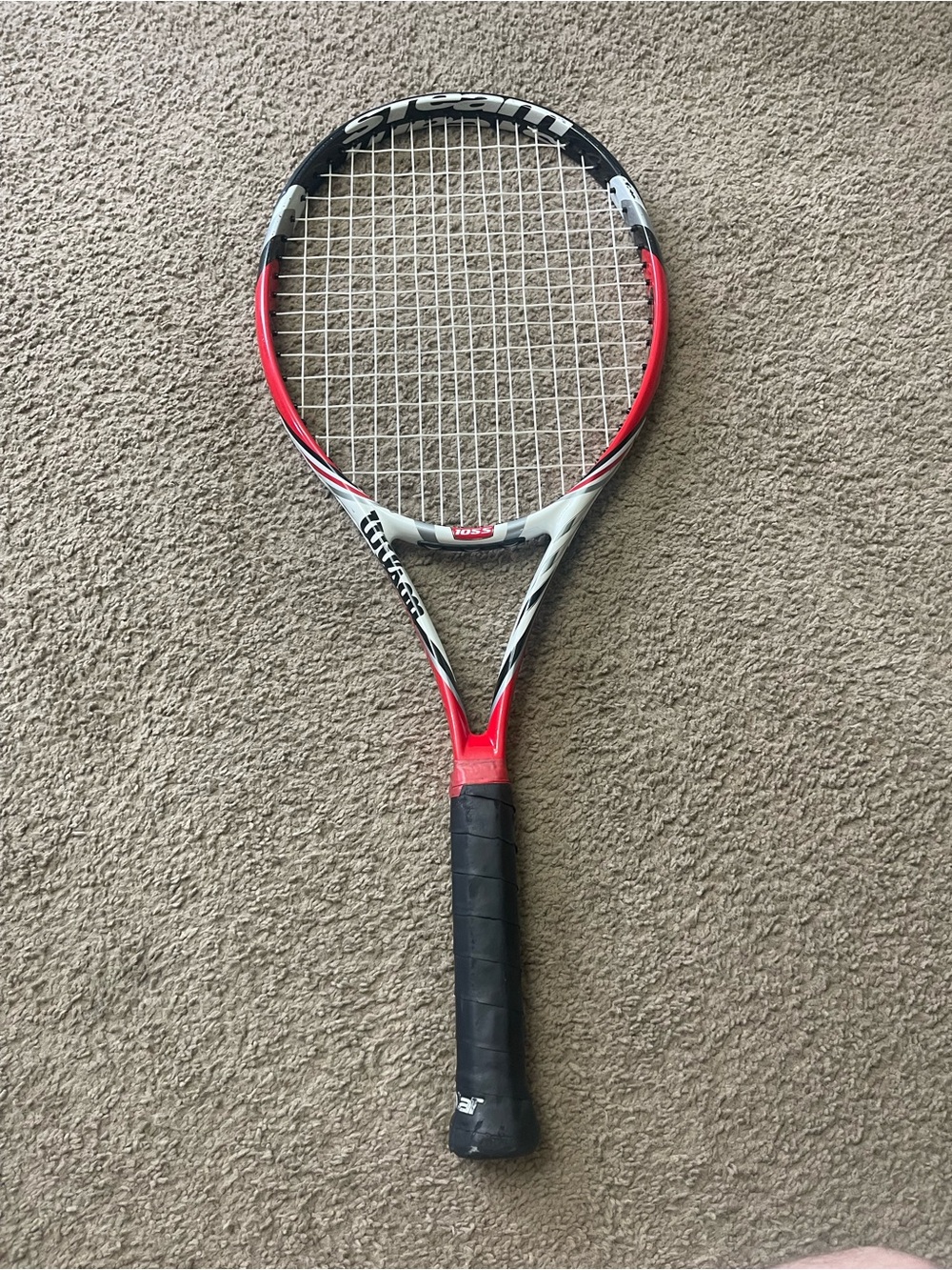 Wilson Red, Black & White Tennis Racket -  105s stream box 10.2 oz